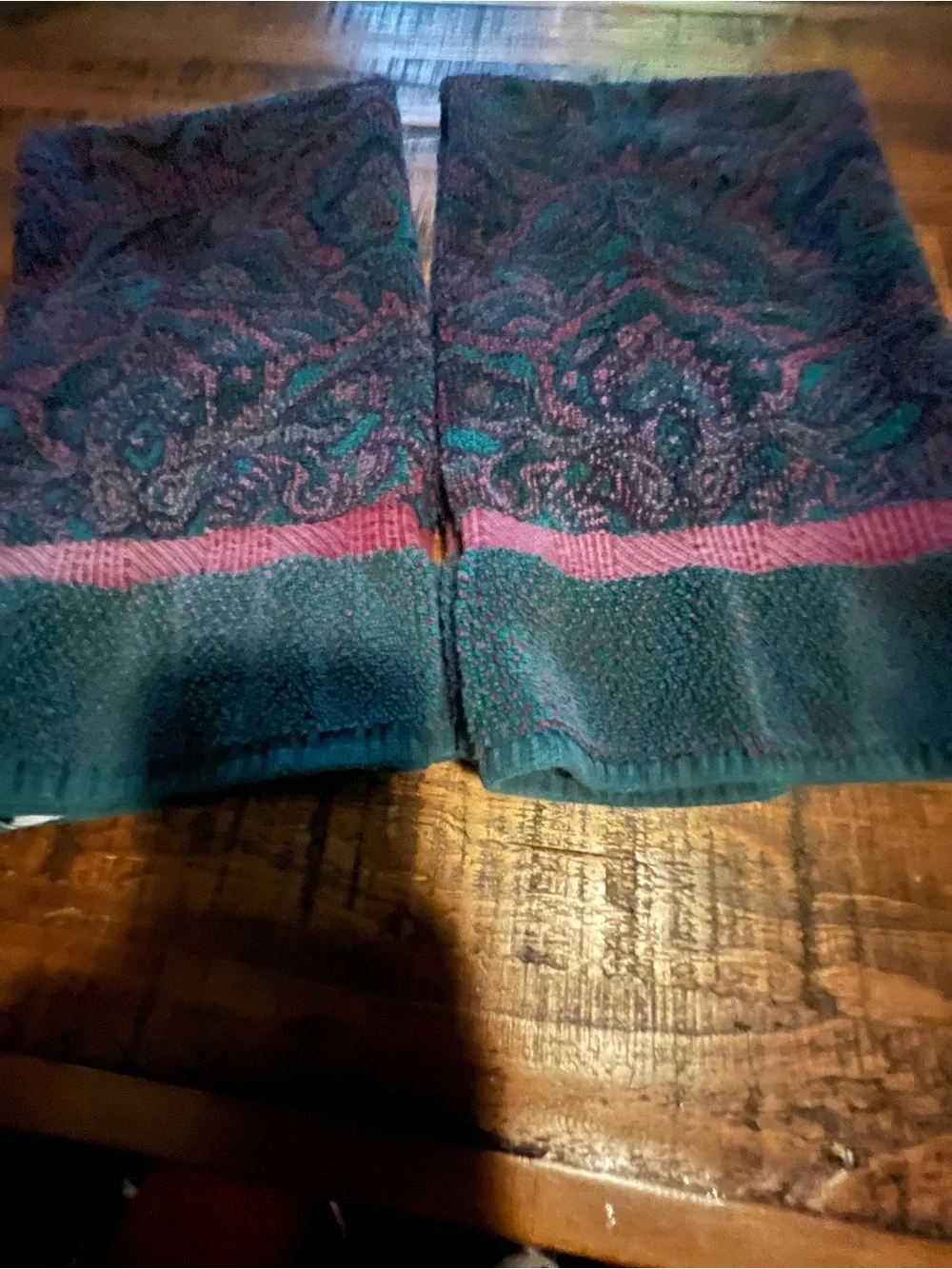 Vintage Fieldcrest Paisley hand towel   in Teal & Plum